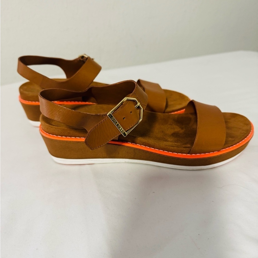 Cole Haan OriginalGrand Womens Size 7B Flatform Wedge Sandals Gold Buckle EUC